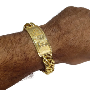 Pulseira Placa Fé Diamante - Grumet 13mm - Fecho Duplo - Banhado a Ouro 18k