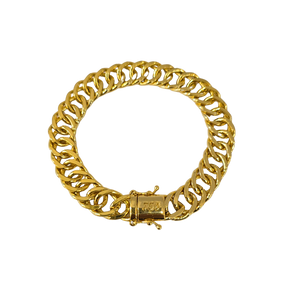 Cordão + Pulseira Grumet 12mm Pingente Fé Diamante Placa Banhado a Ouro 18k