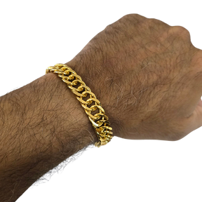 Cordão + Pulseira Grumet 12mm Pingente Fé Diamante Placa Banhado a Ouro 18k