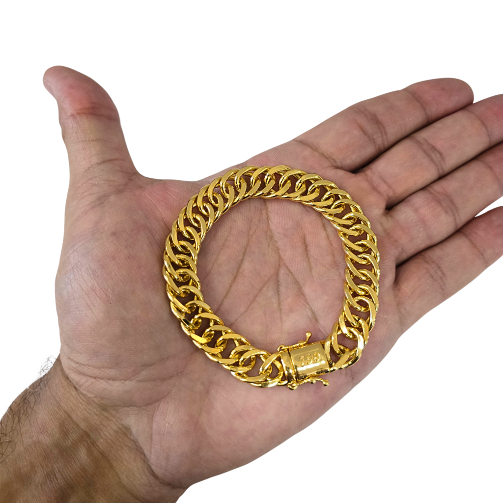 Cordão+Pulseira Grumet 12mm Banhado a Ouro 18k