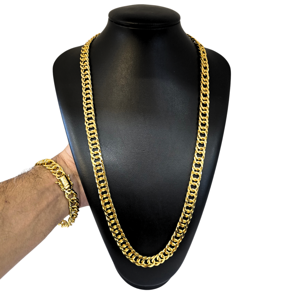 Cordão+Pulseira Grumet 12mm Banhado a Ouro 18k