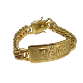 Pulseira Placa Fé Diamante - Grumet 13mm - Fecho Duplo - Banhado a Ouro 18k