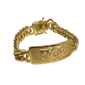 Pulseira Placa Fé Diamante - Grumet 13mm - Fecho Duplo - Banhado a Ouro 18k