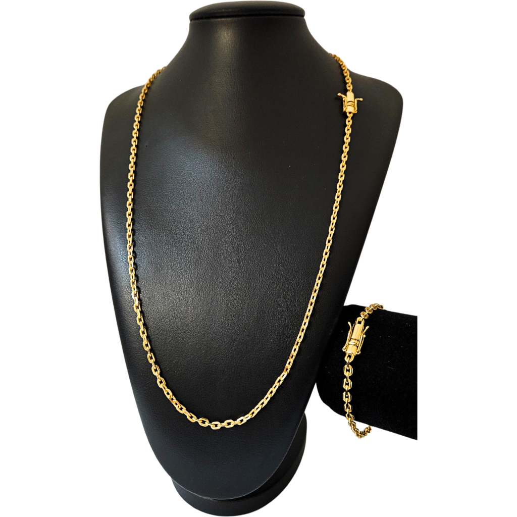 Cordão + Pulseira Cadeado 3mm Banhado A Ouro 18k