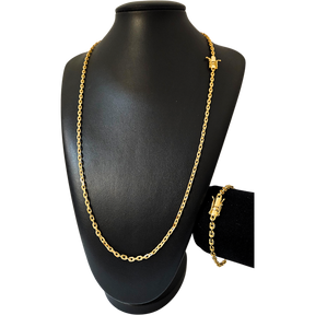 Cordão + Pulseira Cadeado 3mm Banhado A Ouro 18k