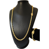Cordão + Pulseira Cadeado 7mm Banhado a Ouro 18k