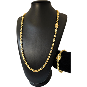 Cordão + Pulseira Cadeado 7mm Banhado a Ouro 18k