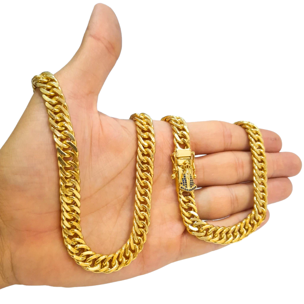 Cordão Grumet 10mm Fecho Nossa Senhora Banhado a Ouro 18k