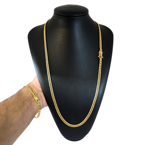Cordão+Pulseira Pitbull 5mm Banhado a Ouro 18k