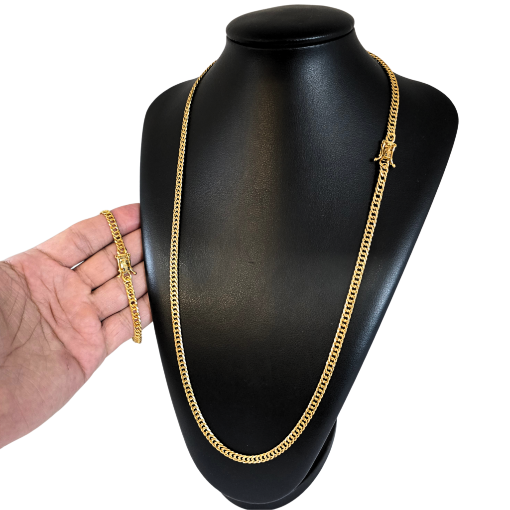 Cordão+Pulseira Pitbull 5mm Banhado a Ouro 18k