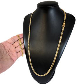 Cordão+Pulseira Pitbull 5mm Banhado a Ouro 18k