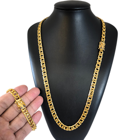 Cordão + Pulseira Grumet 9mm Fecho Santa Banhado a Ouro 18k