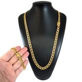 Cordão + Pulseira Grumet 9mm Fecho Santa Banhado a Ouro 18k