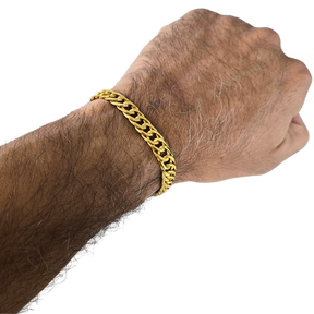 Cordão + Pulseira Grumet 9mm + Pingente Fé Mãos Rezando Banhado a Ouro 18k