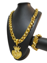 Cordão+Pulseira Friso S 16mm Pingente Fé Mãos Coração Banhado a Ouro 18k