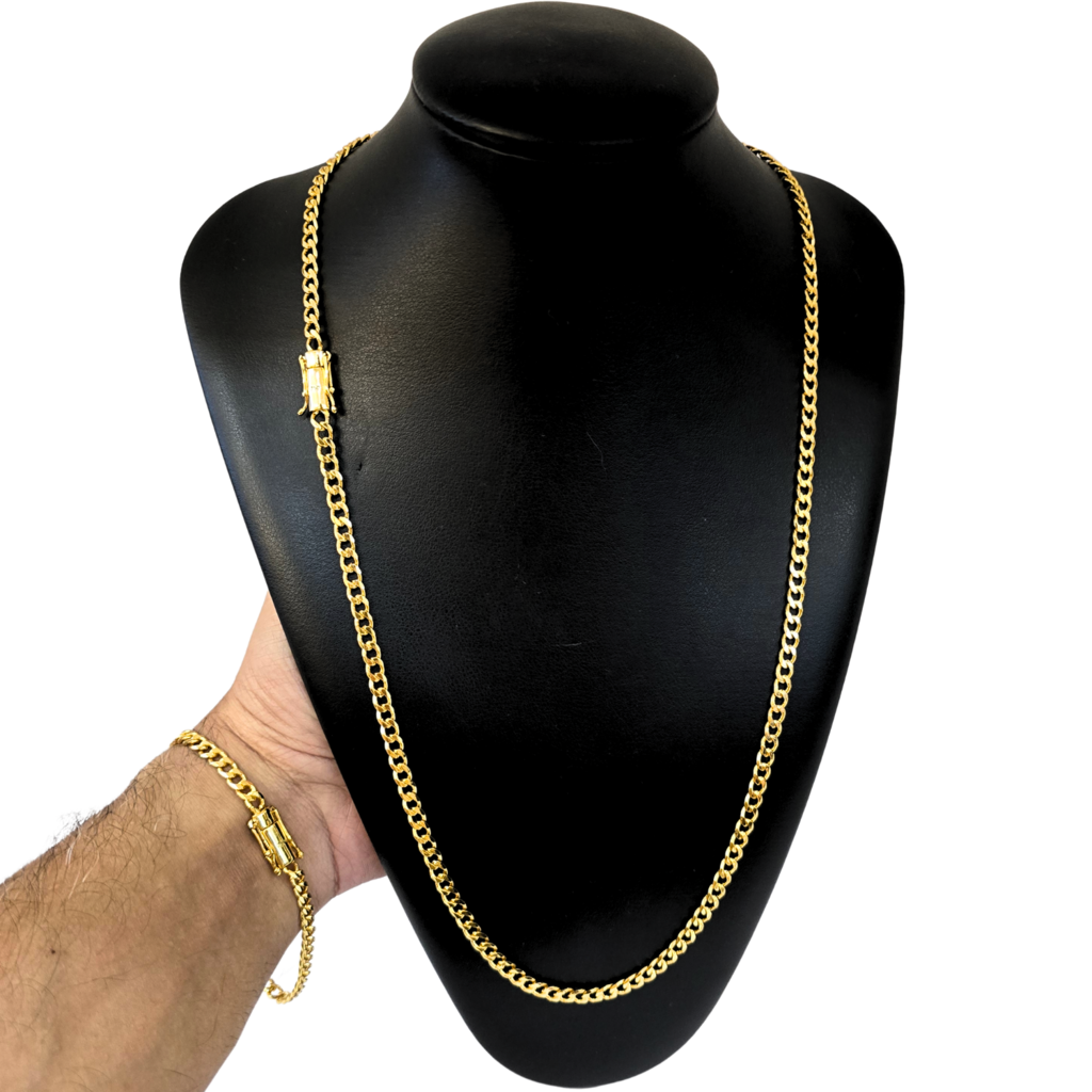 Cordão+Pulseira Pitbull 5mm Banhado a Ouro 18k