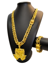 Cordão+Pulseira Romano 15mm Fecho Duplo Pingente Espírito Santo Bíblia Banhado a Ouro 18k