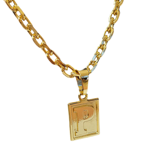 Cordão+Pulseira Cadeado 6mm+Pingente Letra Banhado a ouro 18k