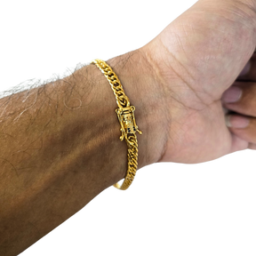 Cordão + Pulseira Grumet 5mm Fecho Santa Banhado a Ouro 18k