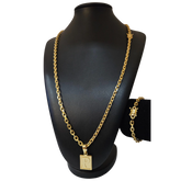 Cordão+Pulseira Cadeado 6mm+Pingente Letra Banhado a ouro 18k