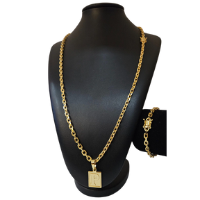 Cordão+Pulseira Cadeado 6mm+Pingente Letra Banhado a ouro 18k