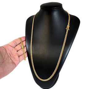 Cordão + Pulseira Grumet 5mm Fecho Santa Banhado a Ouro 18k