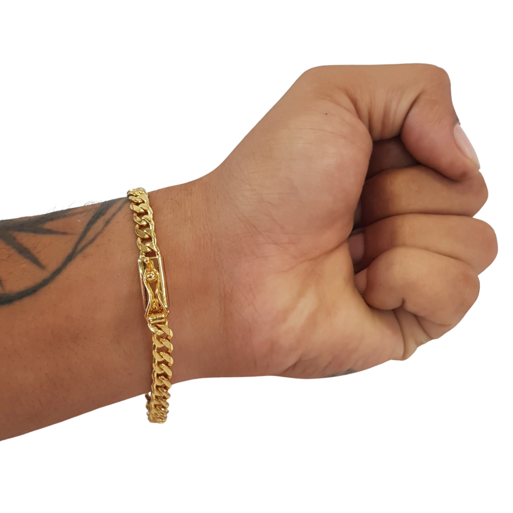 Pulseira Pitbull Facetado 7mm Banhado a Ouro 18k