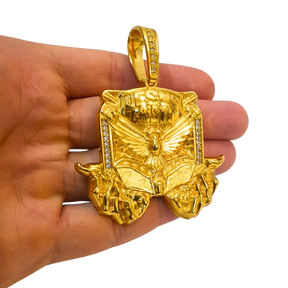 Cordão+Pulseira Romano 15mm Fecho Duplo Pingente Espírito Santo Bíblia Banhado a Ouro 18k