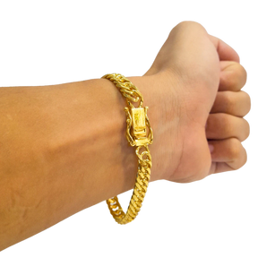 Cordão+Pulseira Grumet 9mm Fecho Duplo Pingente Coroa Bíblia Versículo "O senhor é meu pastor" Banhado a Ouro 18k