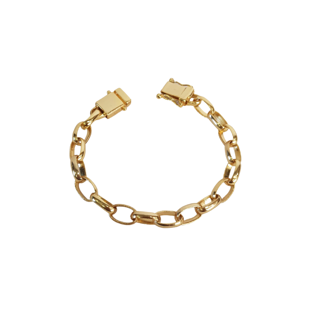 Pulseira Meia Cana 10mm Fecho Duplo Banhado A Ouro