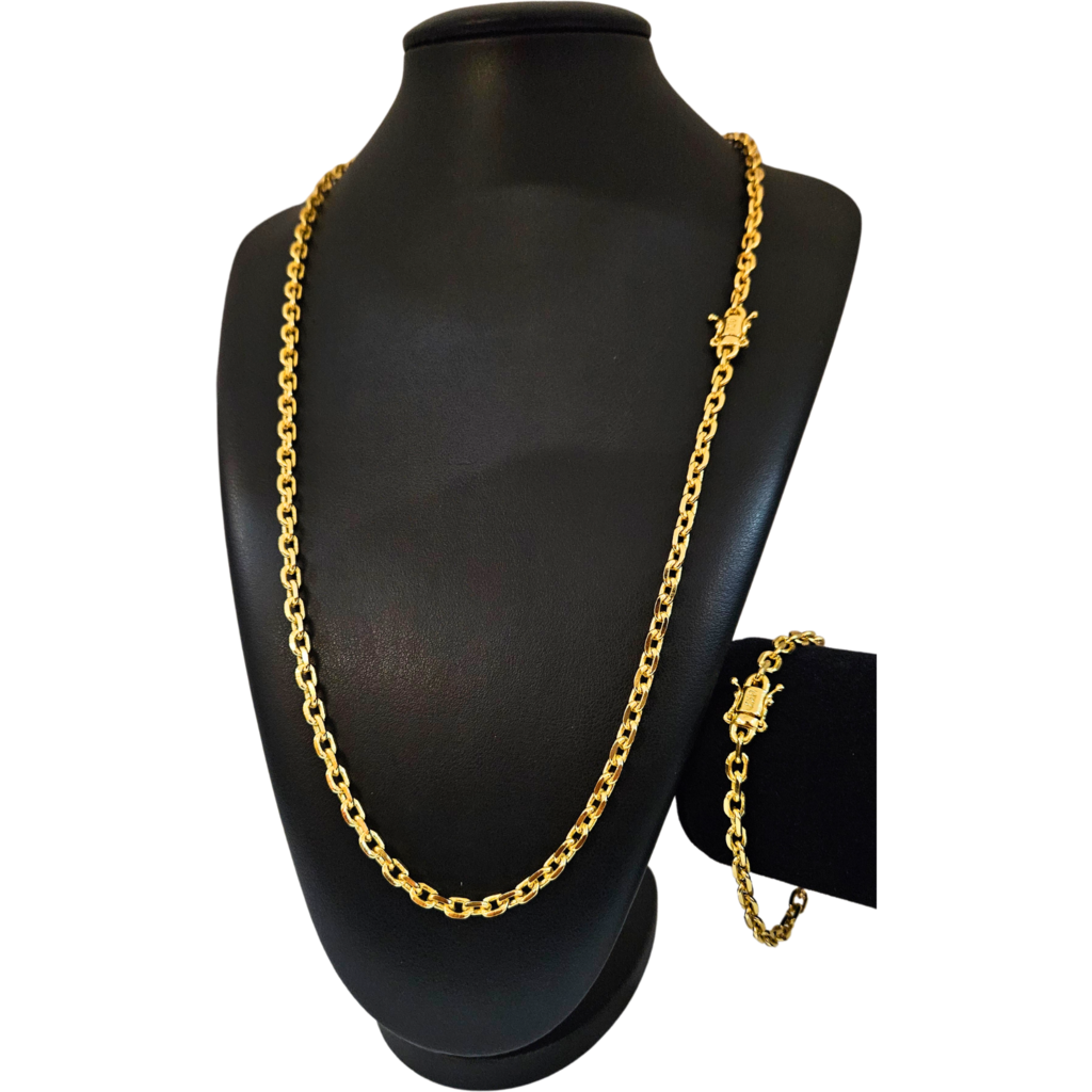 Cordão+Pulseira Cadeado 5mm Banhado Ouro 18k
