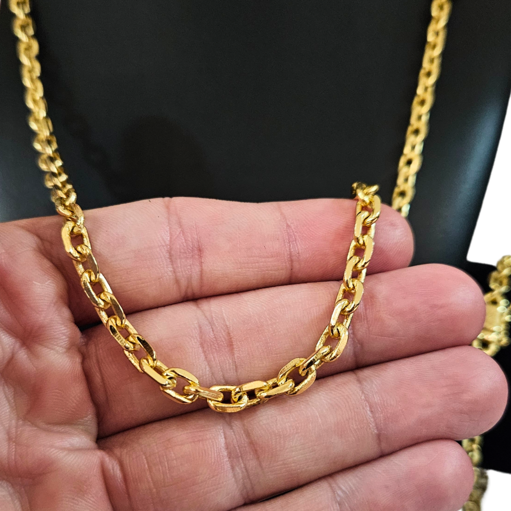 Cordão+Pulseira Cadeado 5mm Banhado Ouro 18k