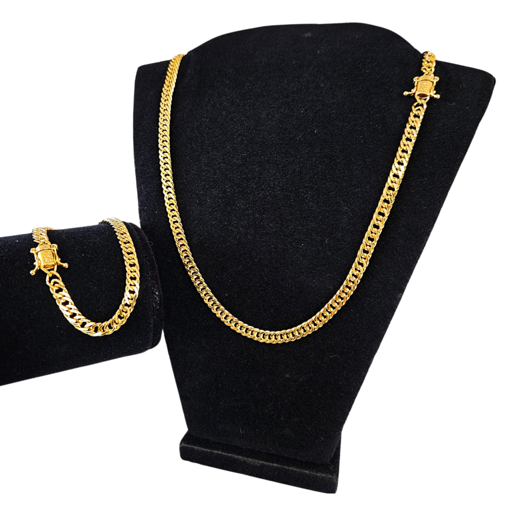 Cordão + Pulseira Grumet 7mm Feminino Banhado A Ouro 18k