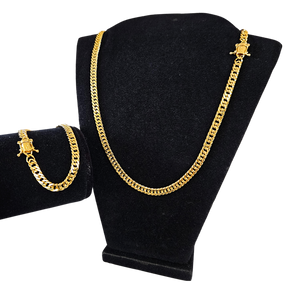 Cordão + Pulseira Grumet 7mm Feminino Banhado A Ouro 18k