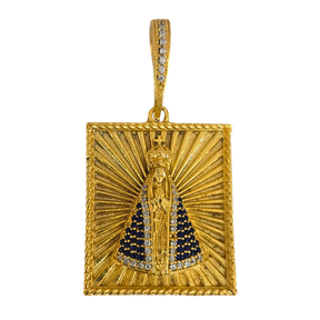 Cordão+Pulseira Grumet 13mm Pingente Nossa Senhora Cravejado Banhado a Ouro 18k