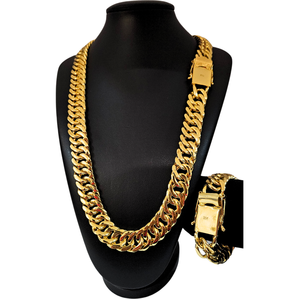 Cordão+Pulseira Grumet Fecho Duplo 20mm Banhado a Ouro 18k
