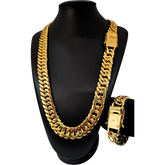 Cordão+Pulseira Grumet Fecho Duplo 20mm Banhado a Ouro 18k