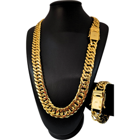 Cordão+Pulseira Grumet Fecho Duplo 20mm Banhado a Ouro 18k