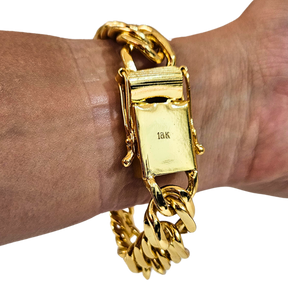 Cordão+Pulseira Grumet Fecho Duplo 20mm Banhado a Ouro 18k