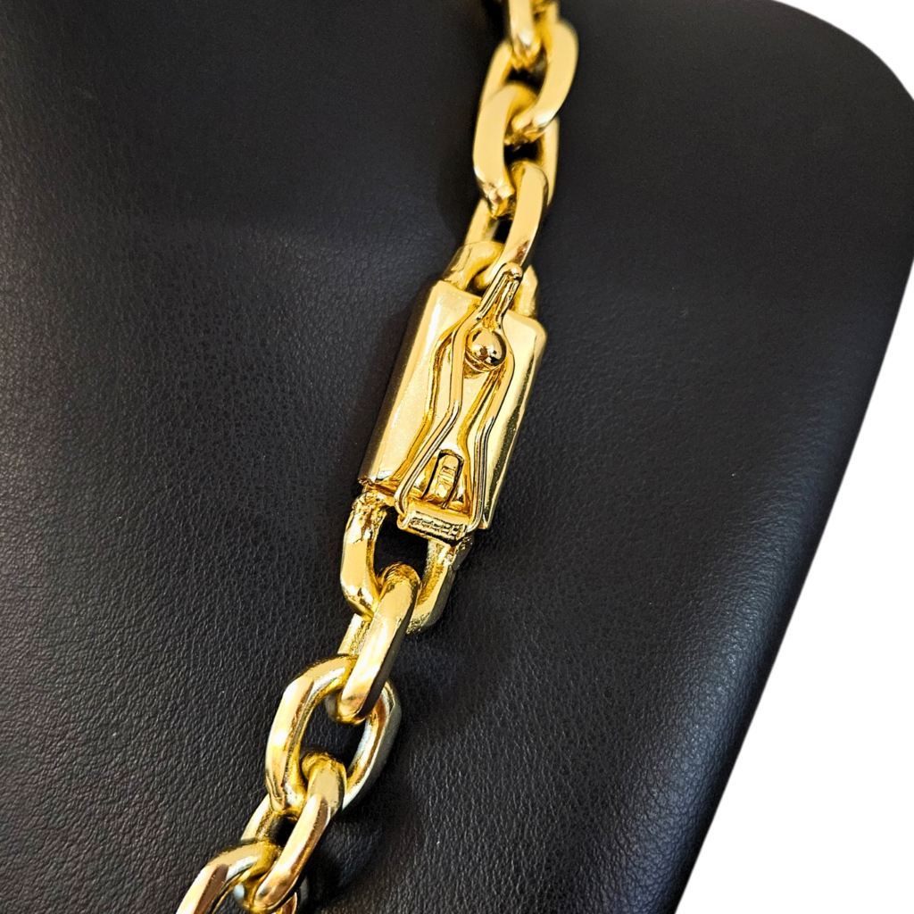 Cordão+Pulseira Cadeado 12mm Banhado a Ouro 18k
