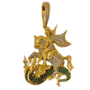 Cordão+Pulseira Grumet 13mm Pingente São Jorge Cravejado Banhado a Ouro 18k