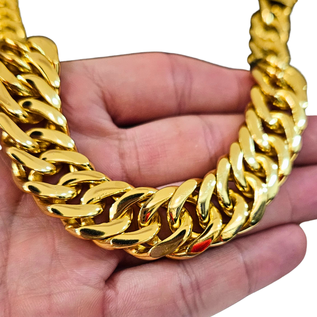 Cordão+Pulseira Grumet Fecho Duplo 20mm Banhado a Ouro 18k