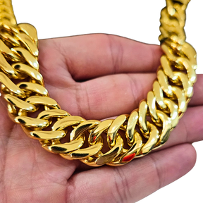 Cordão+Pulseira Grumet Fecho Duplo 20mm Banhado a Ouro 18k