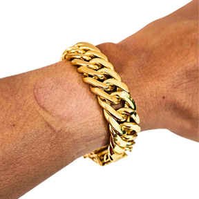 Cordão+Pulseira Grumet Fecho Duplo 20mm Banhado a Ouro 18k