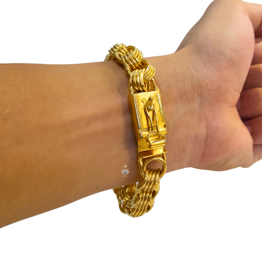 Cordão+Pulseira Friso Quadruplo 13mm+Pingente Nossa Senhora Banhado a Ouro 18k