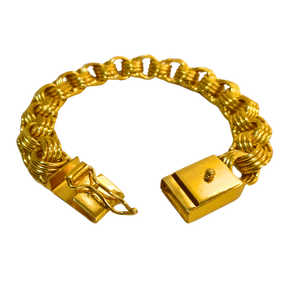 Cordão+Pulseira Friso Quadruplo 13mm Banhado a Ouro 18k