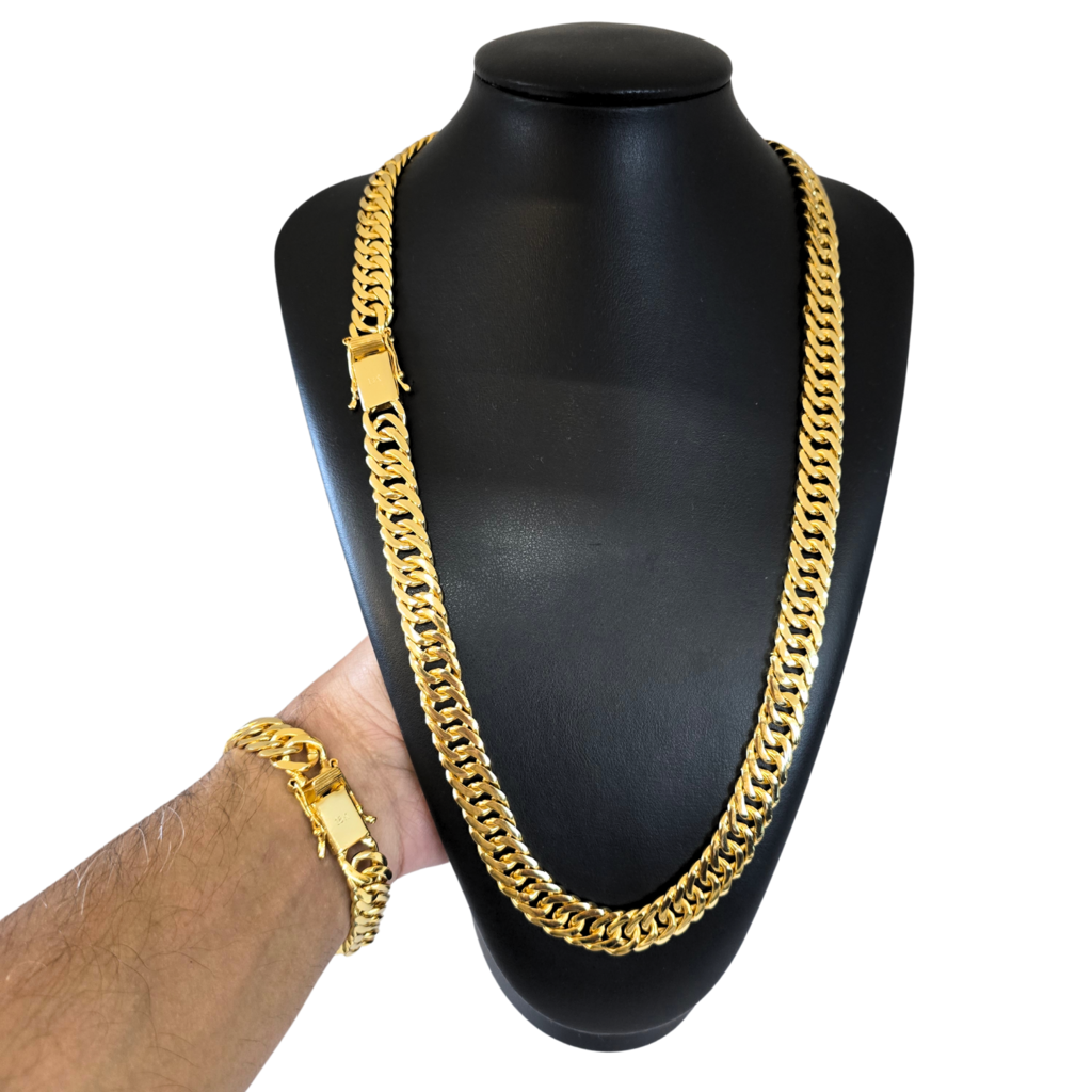 Cordão+Pulseira Grumet 13mm Banhado a Ouro 18k
