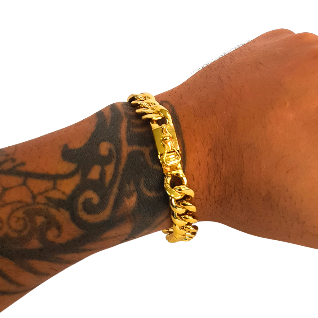 Pulseira Pitbull 13mm Fecho Gaveta Banhado a Ouro 18k