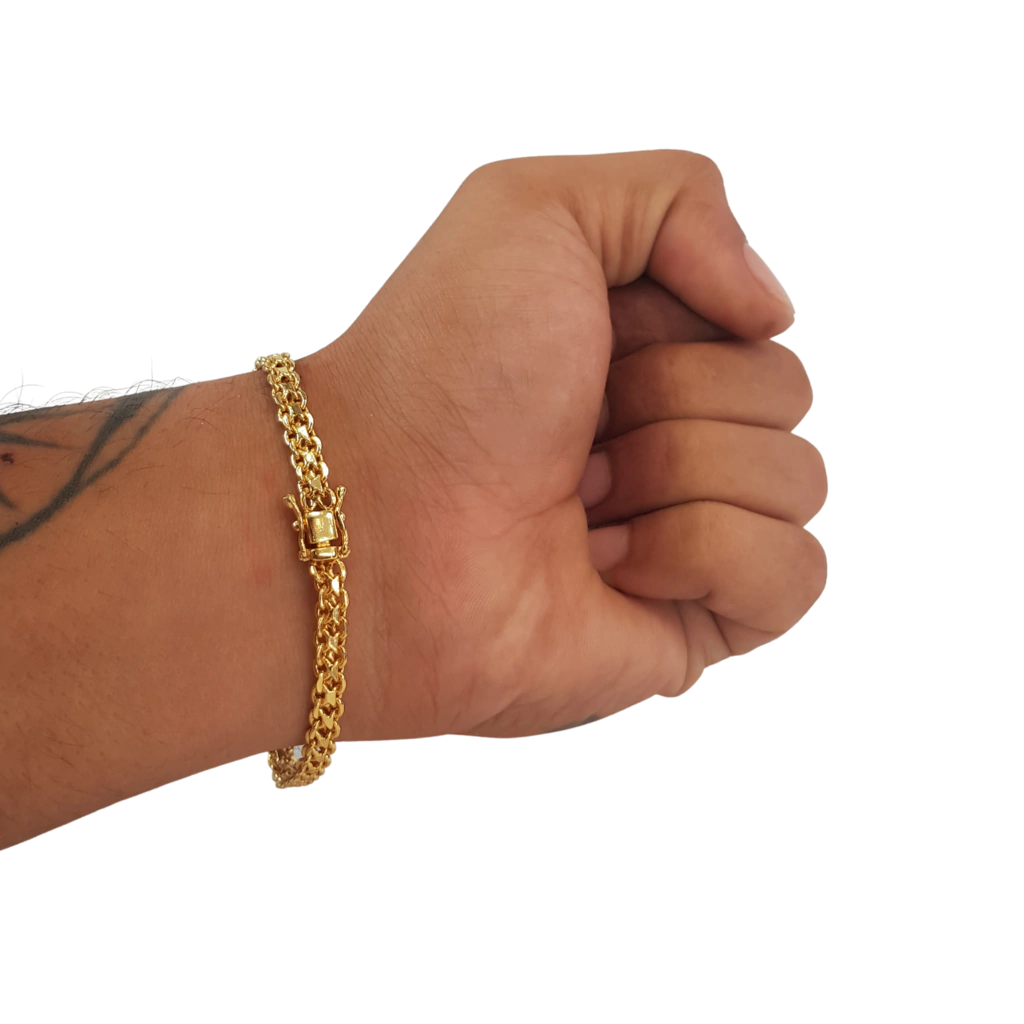 Pulseira Cadeado Duplo - 6mm - Fecho Duplo - Banhado a Ouro 18k