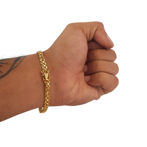 Pulseira Cadeado Duplo - 6mm - Fecho Duplo - Banhado a Ouro 18k